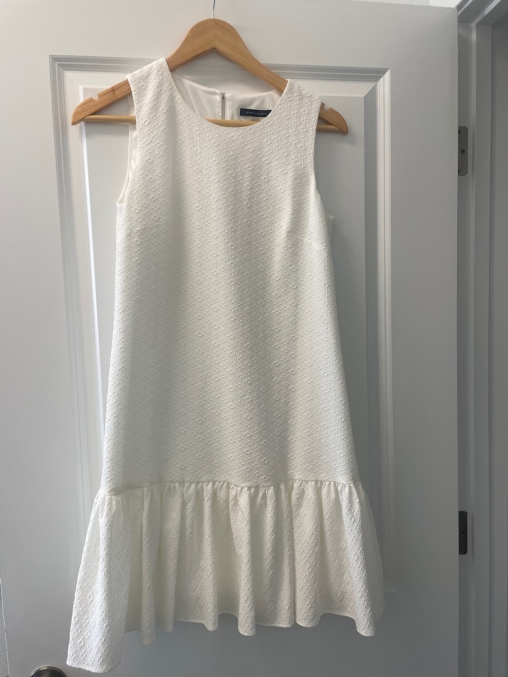 Tommy Hilfiger White Sleeveless Midi Dress with Ruffle Hem